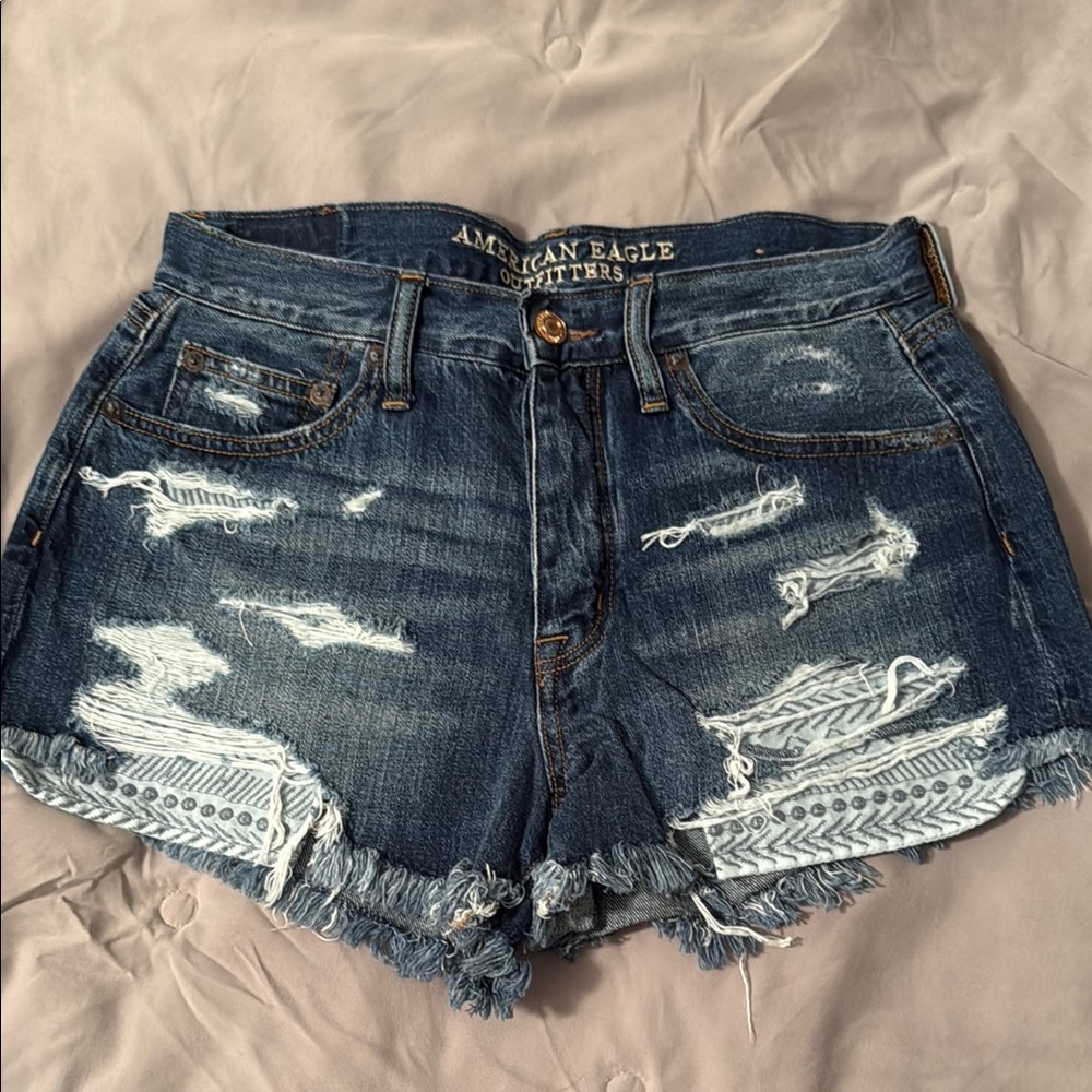 American Eagle Outfitters Blue Distressed Denim Shorts